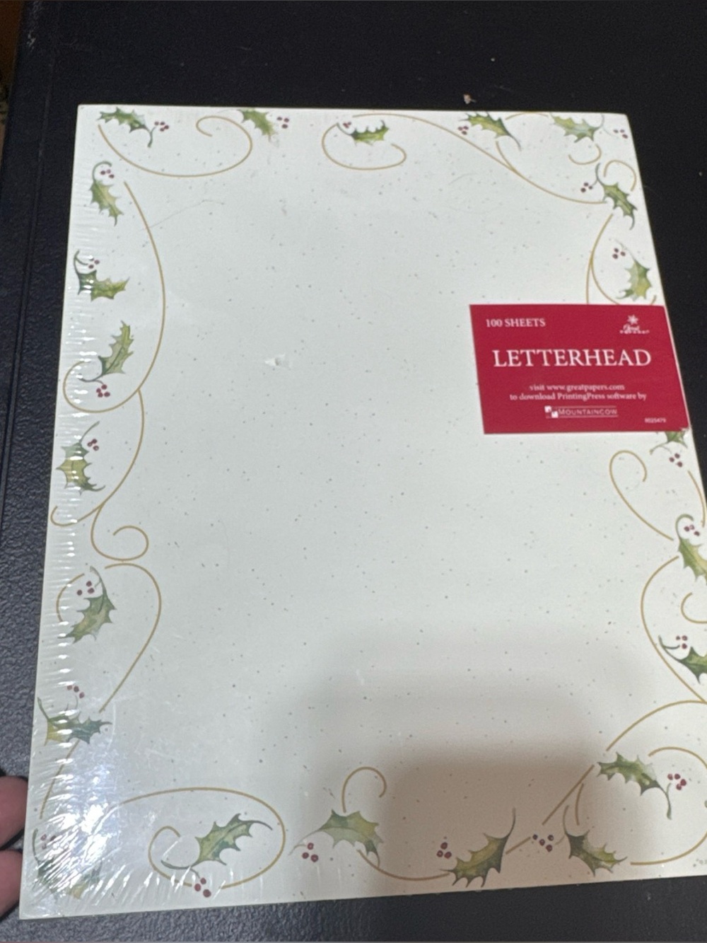 Great Papers Christmas Letterhead - 100 Sheets Christmas Holly Design In Plastic